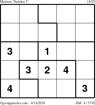 The grouppuzzles.com Medium Sudoku-5 puzzle for Sunday April 14, 2024