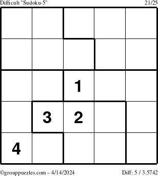 The grouppuzzles.com Difficult Sudoku-5 puzzle for Sunday April 14, 2024