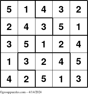 The grouppuzzles.com Answer grid for the Sudoku-5 puzzle for Sunday April 14, 2024