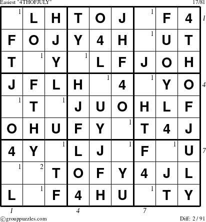 The grouppuzzles.com Easiest 4THOFJULY-c9 puzzle for  with all 2 steps marked