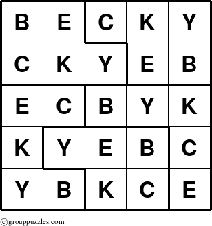 The grouppuzzles.com Answer grid for the Becky puzzle for 