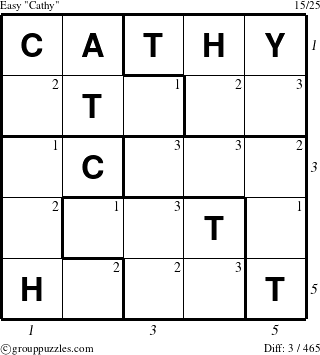 The grouppuzzles.com Easy Cathy puzzle for  with all 3 steps marked