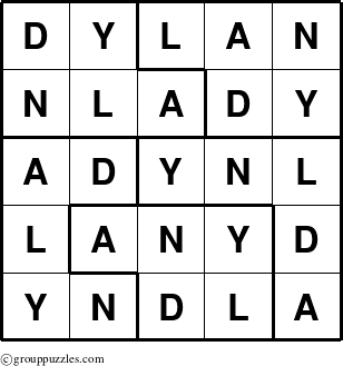 The grouppuzzles.com Answer grid for the Dylan puzzle for 