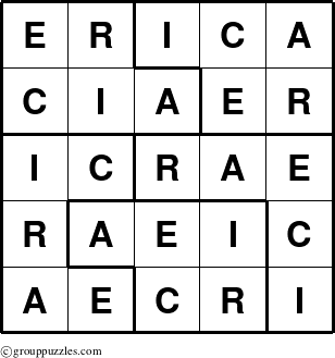 The grouppuzzles.com Answer grid for the Erica puzzle for 