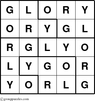 The grouppuzzles.com Answer grid for the Glory puzzle for 