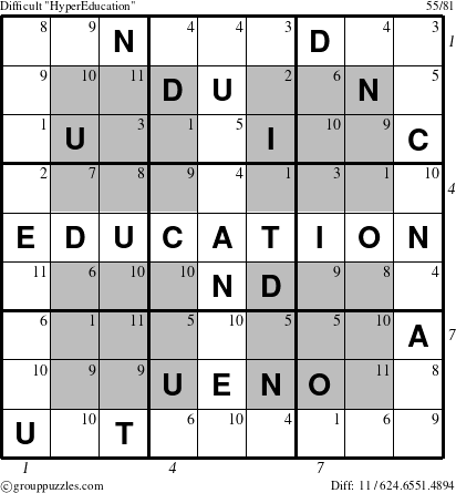 The grouppuzzles.com Difficult HyperEducation-r5 puzzle for  with all 11 steps marked