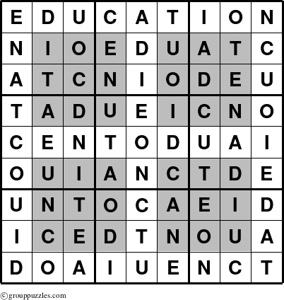 The grouppuzzles.com Answer grid for the HyperEducation puzzle for 