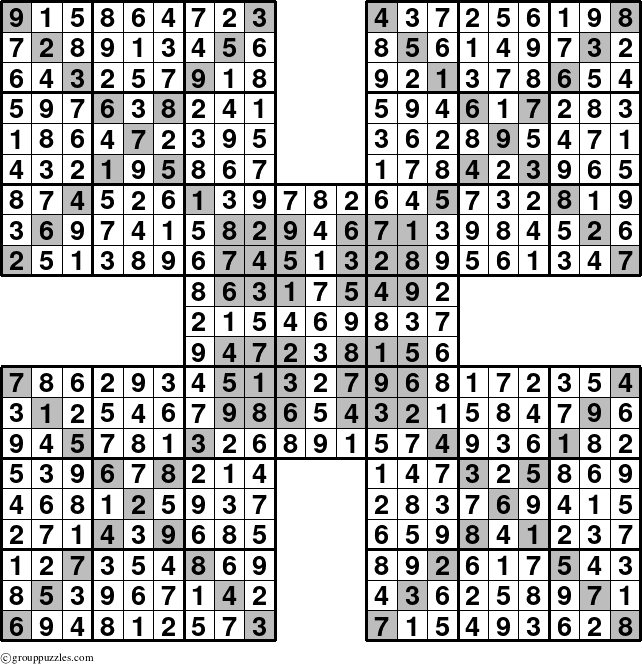 The grouppuzzles.com Answer grid for the HyperSudoku-Xtreme puzzle for 