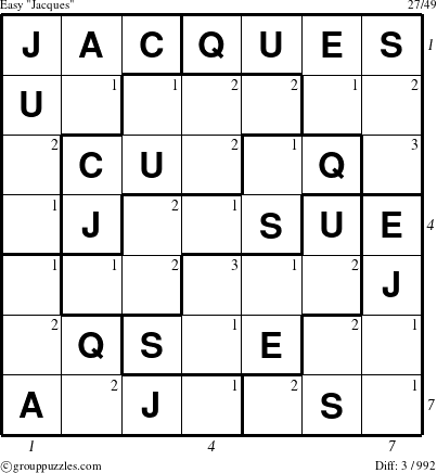 The grouppuzzles.com Easy Jacques puzzle for  with all 3 steps marked