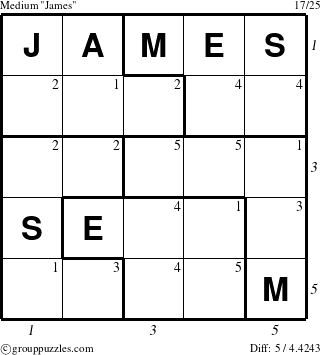 The grouppuzzles.com Medium James puzzle for  with all 5 steps marked