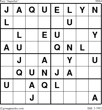 The grouppuzzles.com Easy Jaquelyn puzzle for 