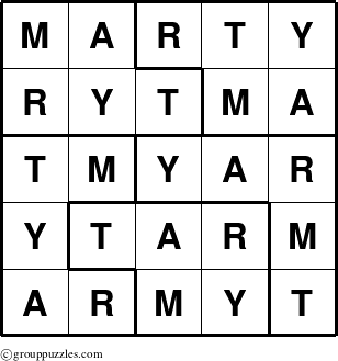 The grouppuzzles.com Answer grid for the Marty puzzle for 