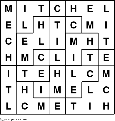 The grouppuzzles.com Answer grid for the Mitchel puzzle for 
