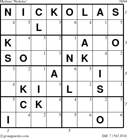 The grouppuzzles.com Medium Nickolas puzzle for  with all 7 steps marked