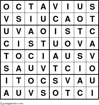 The grouppuzzles.com Answer grid for the Octavius puzzle for 