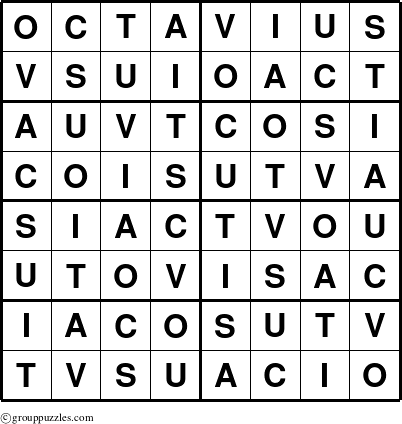 The grouppuzzles.com Answer grid for the Octavius puzzle for 