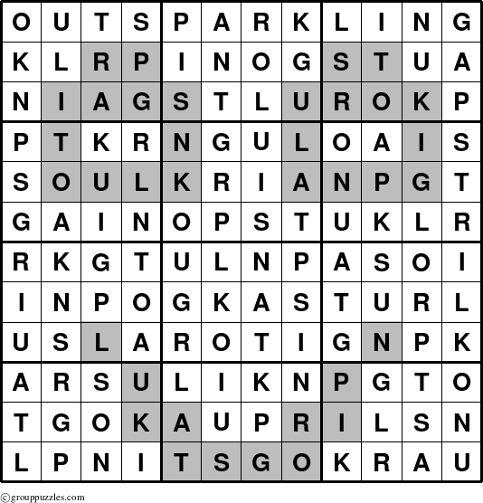 The grouppuzzles.com Answer grid for the Outsparkling puzzle for 