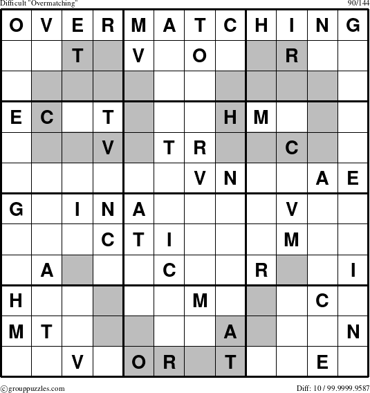 The grouppuzzles.com Difficult Overmatching puzzle for 