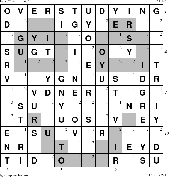 The grouppuzzles.com Easy Overstudying puzzle for  with all 3 steps marked