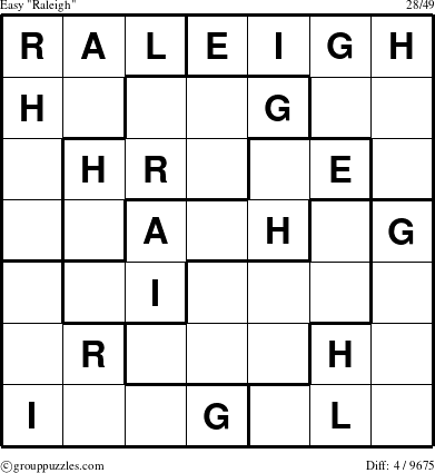 The grouppuzzles.com Easy Raleigh puzzle for 
