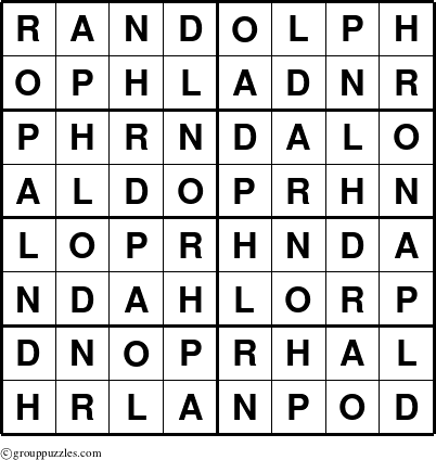 The grouppuzzles.com Answer grid for the Randolph puzzle for 