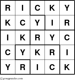 The grouppuzzles.com Answer grid for the Ricky puzzle for 