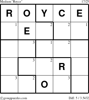 The grouppuzzles.com Medium Royce puzzle for  with the first 3 steps marked