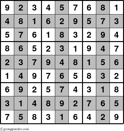 The grouppuzzles.com Answer grid for the Sudoku-Plus puzzle for 