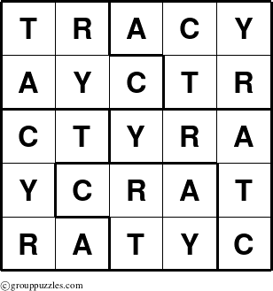 The grouppuzzles.com Answer grid for the Tracy puzzle for 