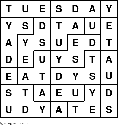 The grouppuzzles.com Answer grid for the Tuesday puzzle for 