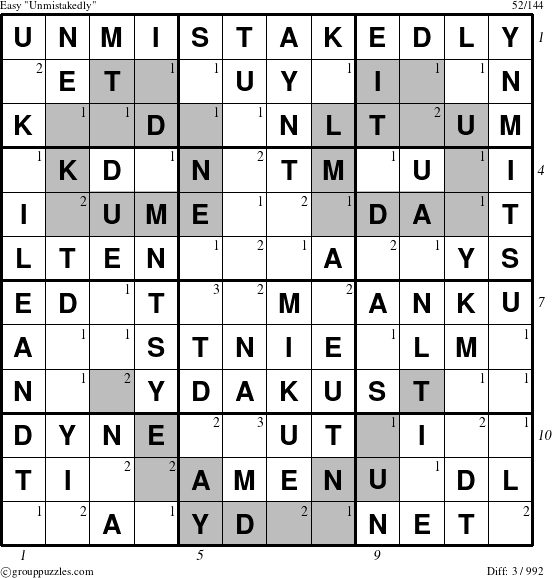The grouppuzzles.com Easy Unmistakedly puzzle for  with all 3 steps marked