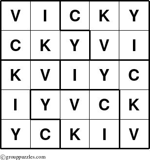 The grouppuzzles.com Answer grid for the Vicky puzzle for 