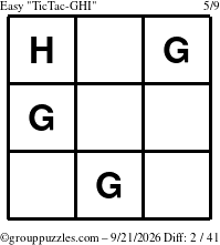 The grouppuzzles.com Easy TicTac-GHI puzzle for Monday September 21, 2026