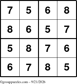 The grouppuzzles.com Answer grid for the Sudoku-4-5678 puzzle for Monday September 21, 2026