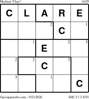 The grouppuzzles.com Medium Clare puzzle for Monday September 21, 2026 with the first 3 steps marked