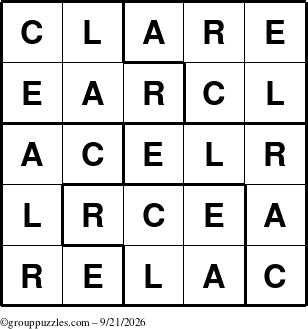 The grouppuzzles.com Answer grid for the Clare puzzle for Monday September 21, 2026