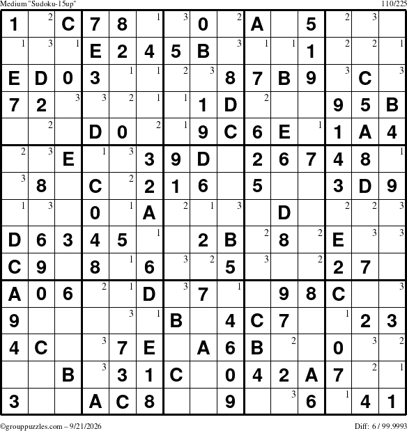 The grouppuzzles.com Medium Sudoku-15up puzzle for Monday September 21, 2026 with the first 3 steps marked