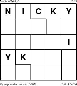 The grouppuzzles.com Medium Nicky puzzle for Thursday April 16, 2026