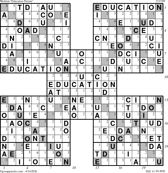 The grouppuzzles.com Medium Education-Xtreme puzzle for Thursday April 16, 2026 with all 6 steps marked