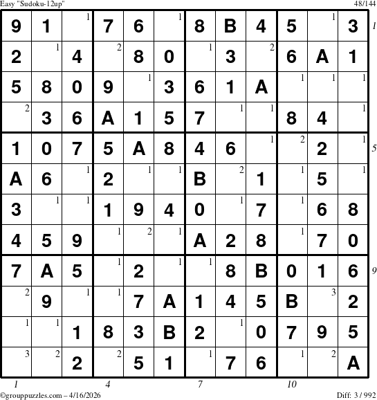 The grouppuzzles.com Easy Sudoku-12up puzzle for Thursday April 16, 2026 with all 3 steps marked
