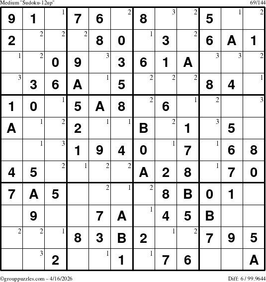 The grouppuzzles.com Medium Sudoku-12up puzzle for Thursday April 16, 2026 with the first 3 steps marked