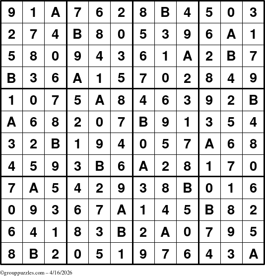 The grouppuzzles.com Answer grid for the Sudoku-12up puzzle for Thursday April 16, 2026