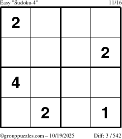 The grouppuzzles.com Easy Sudoku-4 puzzle for Sunday October 19, 2025