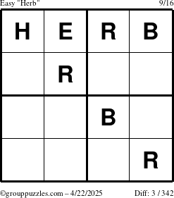 The grouppuzzles.com Easy Herb puzzle for Tuesday April 22, 2025