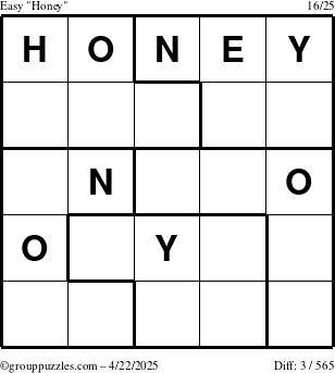 The grouppuzzles.com Easy Honey puzzle for Tuesday April 22, 2025