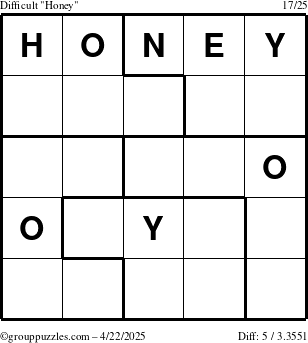 The grouppuzzles.com Difficult Honey puzzle for Tuesday April 22, 2025