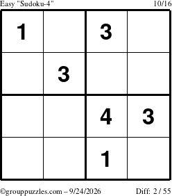 The grouppuzzles.com Easy Sudoku-4 puzzle for Thursday September 24, 2026