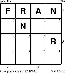 The grouppuzzles.com Easy Fran puzzle for Thursday September 24, 2026 with all 3 steps marked