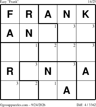 The grouppuzzles.com Easy Frank puzzle for Thursday September 24, 2026 with the first 3 steps marked