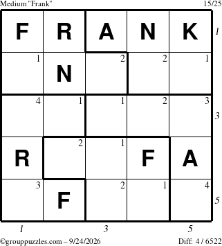 The grouppuzzles.com Medium Frank puzzle for Thursday September 24, 2026 with all 4 steps marked